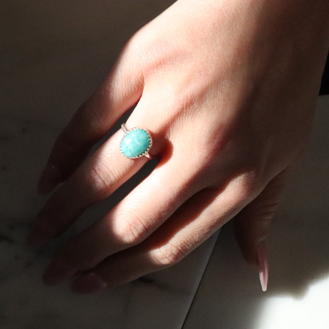 one of a kind amazonite statement ring sterling silver size 6