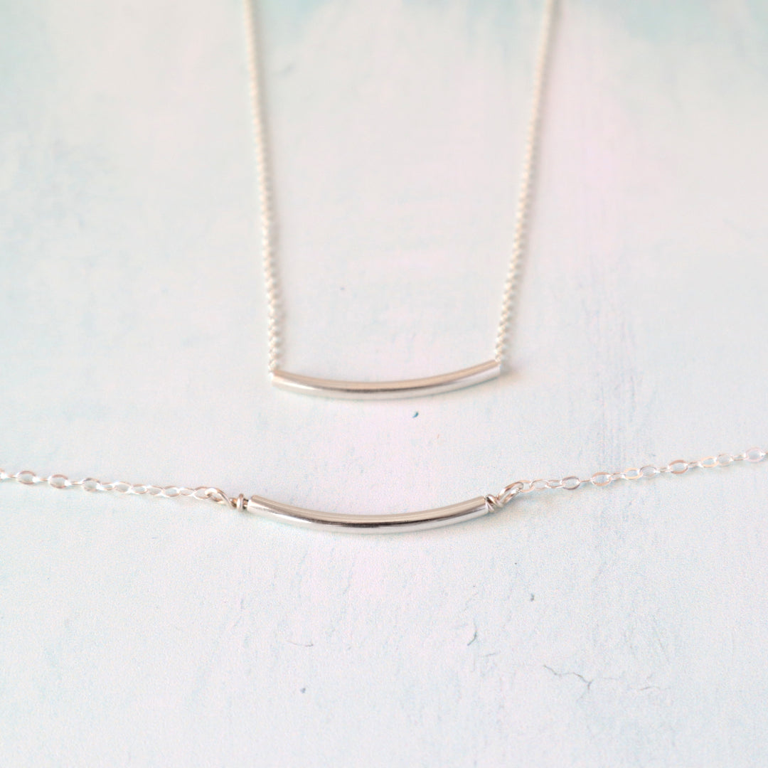 curved bar jewelry gift set with necklace and bracelet in sterling silver or 14k gold filled in holiday gift box