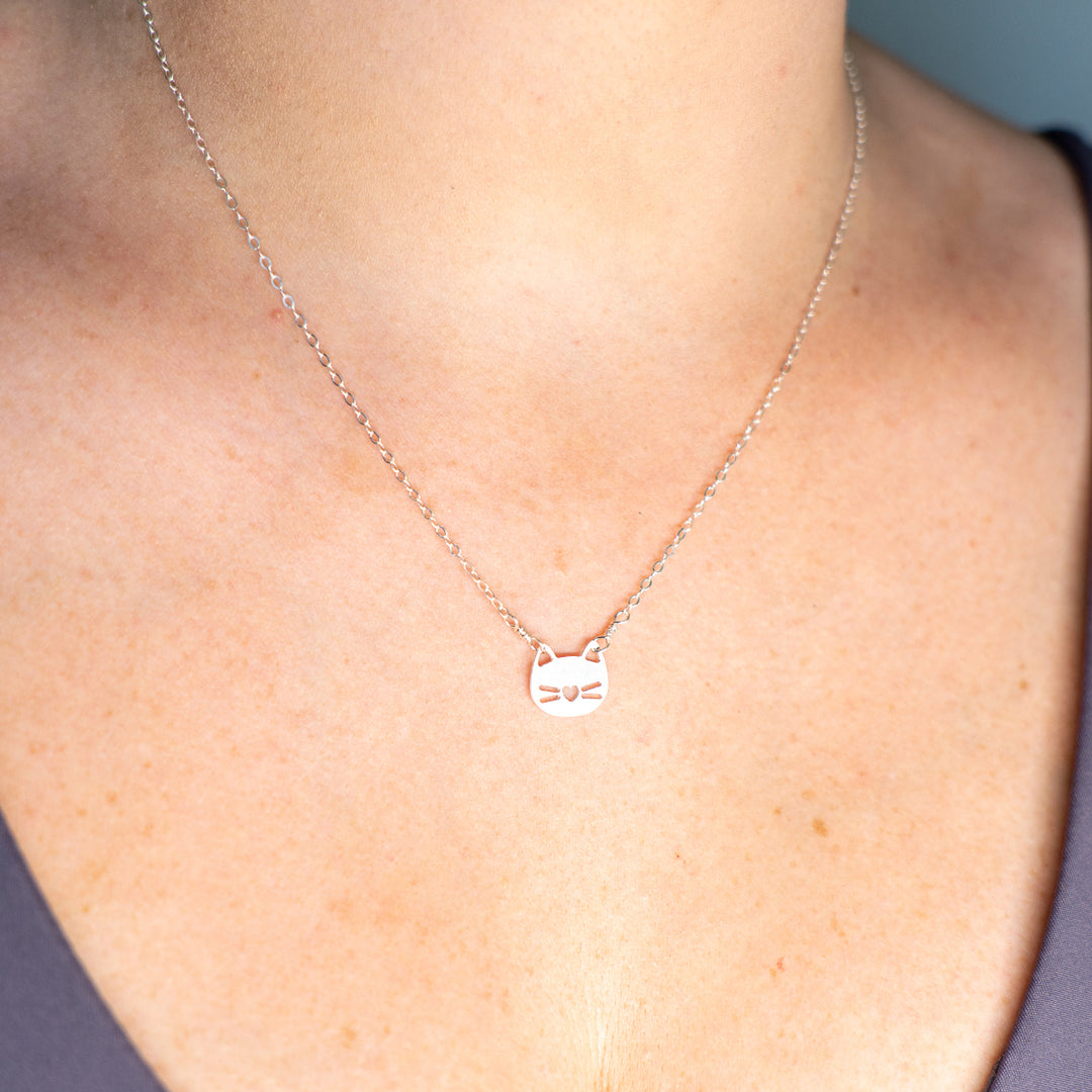 cat jewelry gift set with necklace and earrings in sterling silver or 14k gold filled in holiday gift box