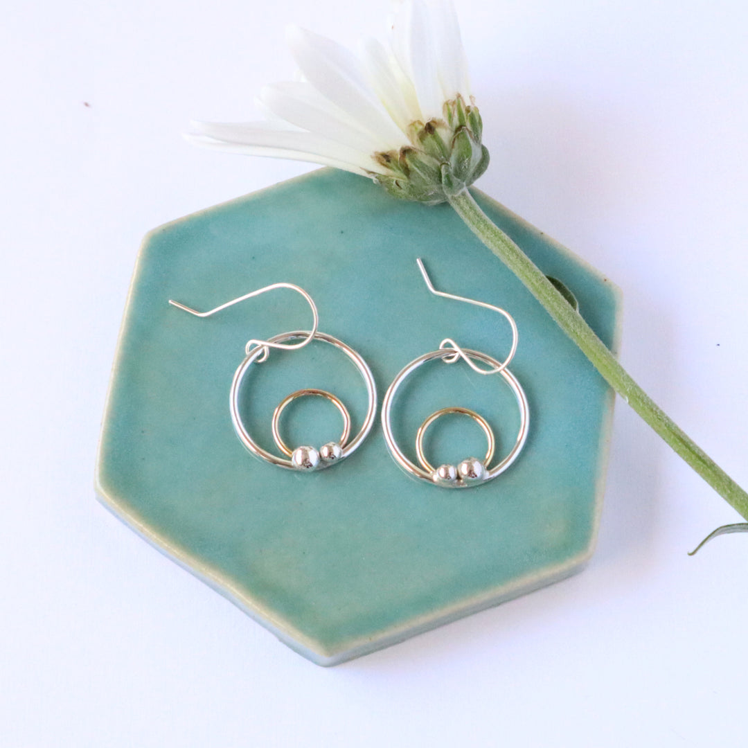 Mixed metal circle earrings in sterling silver and 14k gold filled