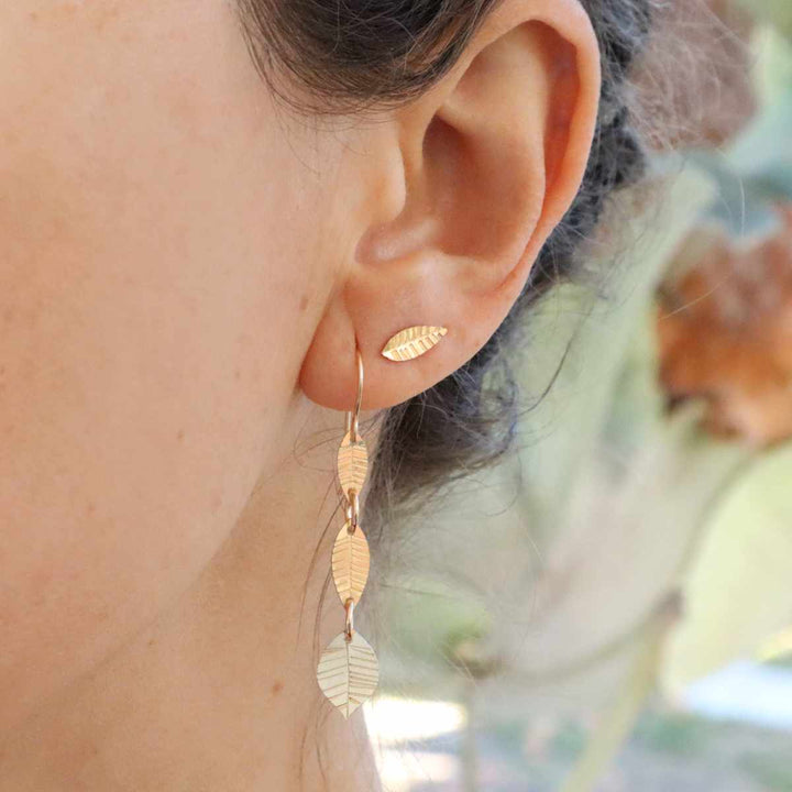 leaves nature inspired stud earrings in sterling silver or 14k gold filled