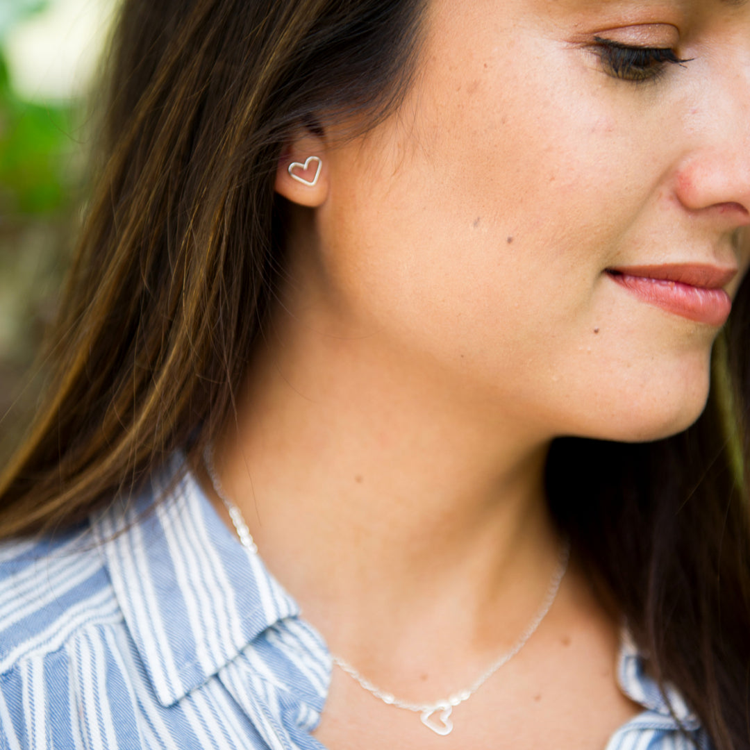 heart jewelry gift set necklace and earrings in sterling silver or 14k gold filled in holiday gift box