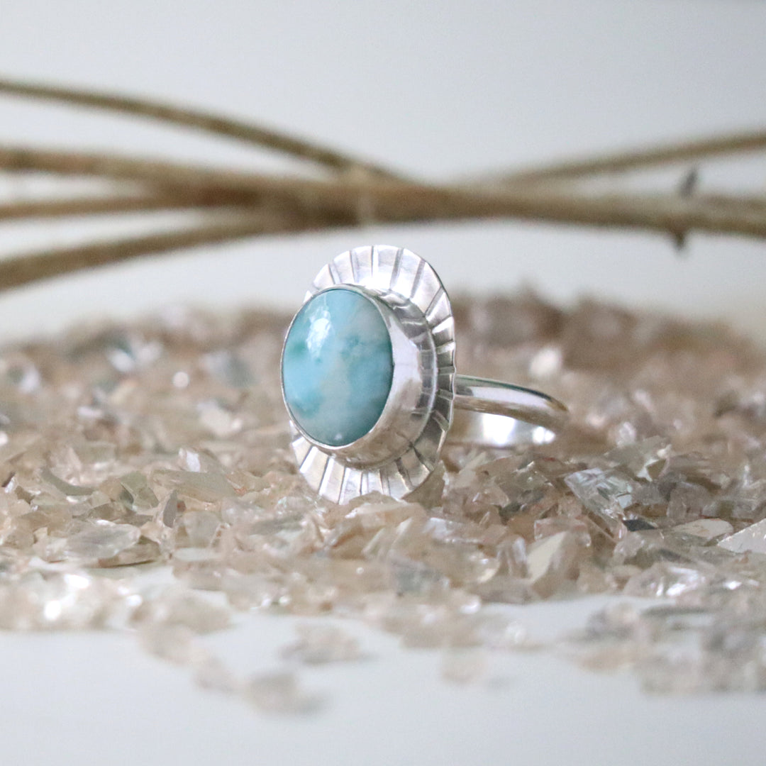 one of a kind sterling silver larimar gemstone ring size 7.5