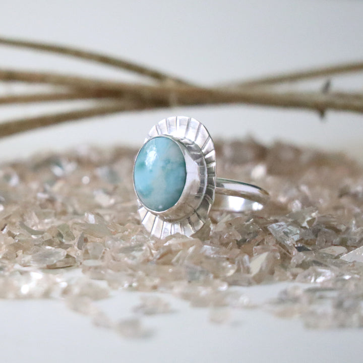 one of a kind sterling silver larimar gemstone ring size 7.5