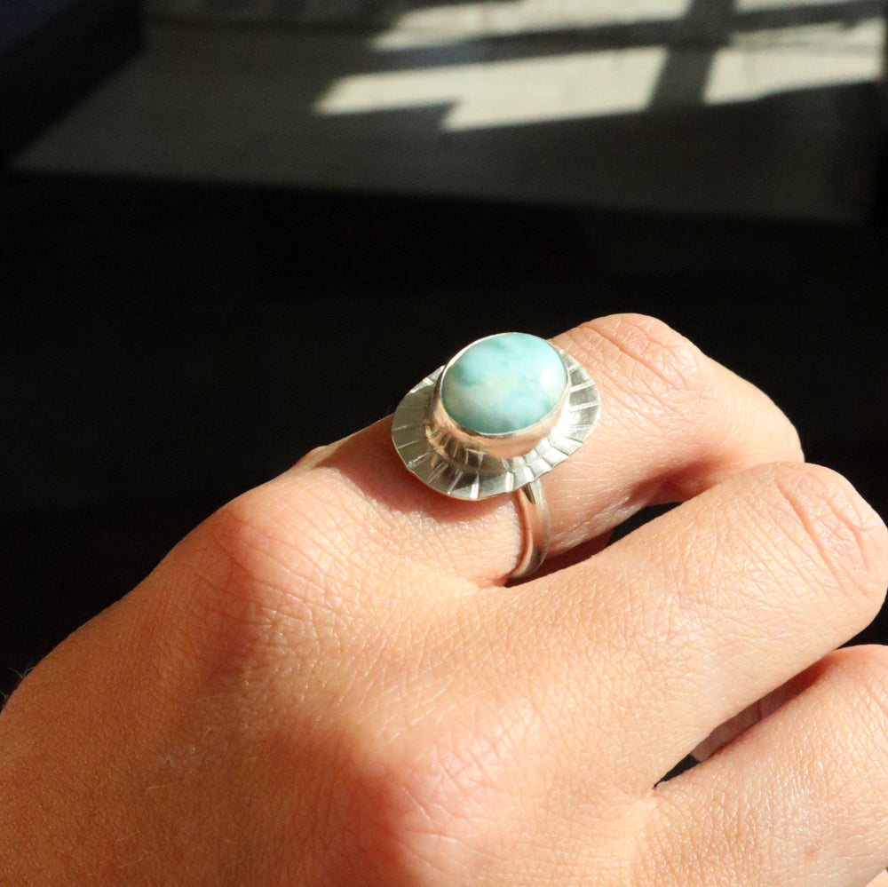 one of a kind sterling silver larimar gemstone ring size 7.5