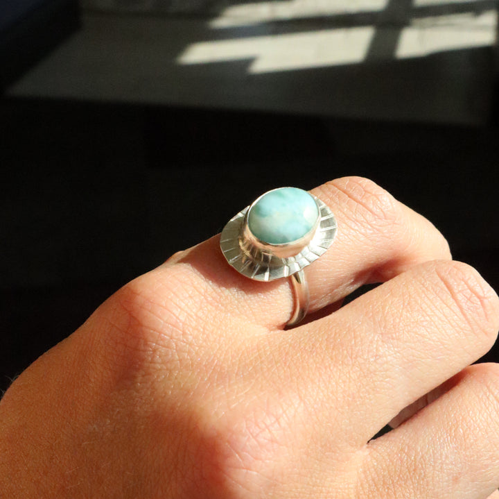 one of a kind sterling silver larimar gemstone ring size 7.5