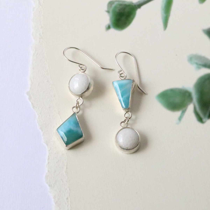 One of a Kind Larimar and White Quartzite Earrings