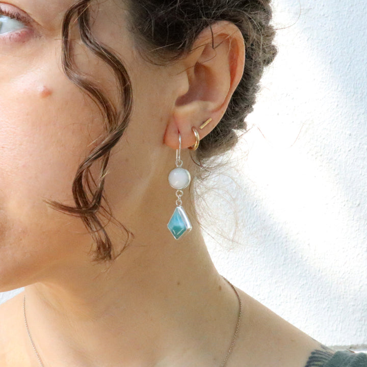 One of a Kind Larimar and White Quartzite Earrings