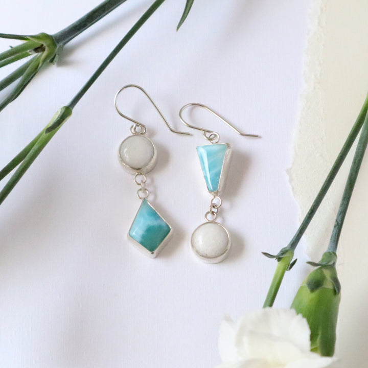 One of a Kind Larimar and White Quartzite Earrings