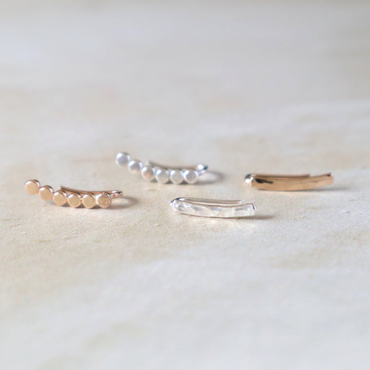 mini ear climbers in sterling silver or 14k gold filled with hammered finish or dots design for second or third  piercing