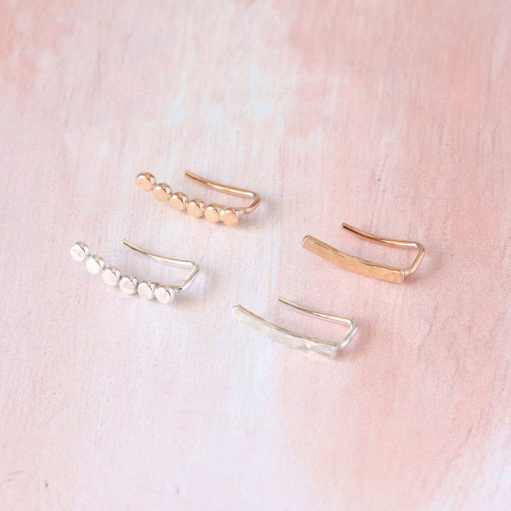 mini ear climbers in sterling silver or 14k gold filled with hammered finish or dots design for second or third  piercing