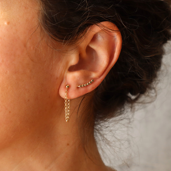 mini ear climbers in sterling silver or 14k gold filled with hammered finish or dots design for second or third  piercing