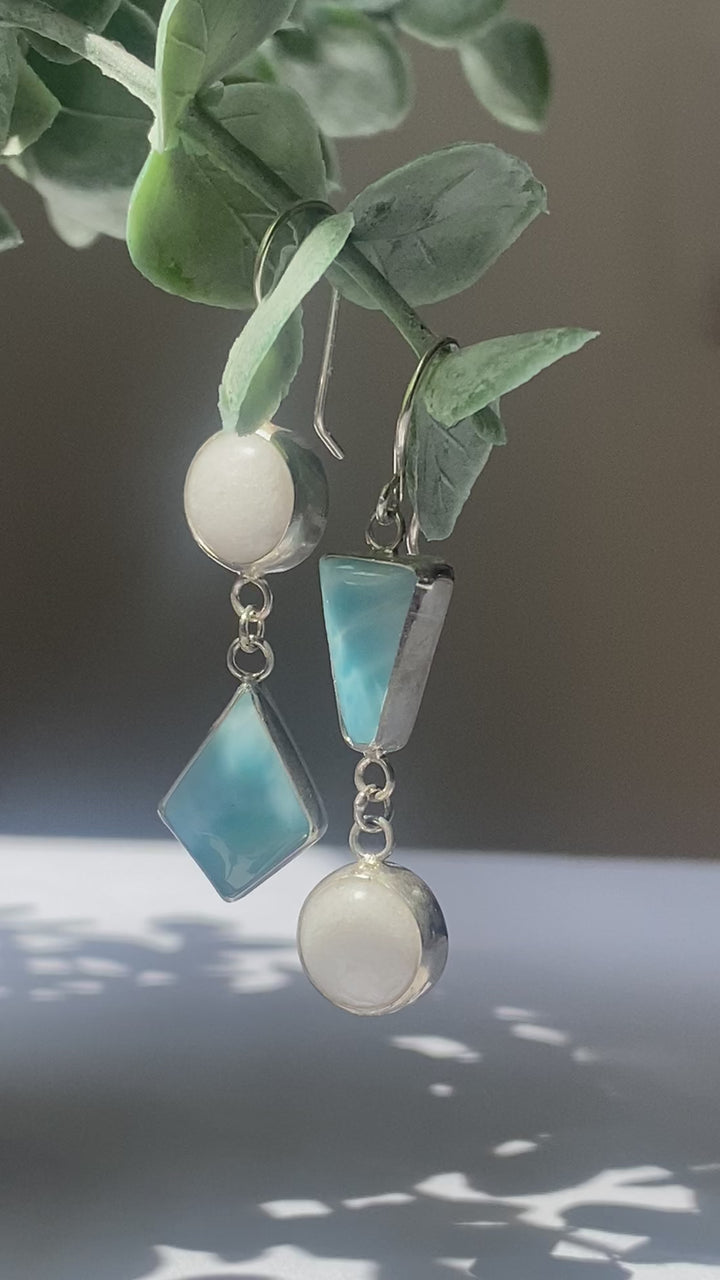 One of a Kind Larimar and White Quartzite Earrings