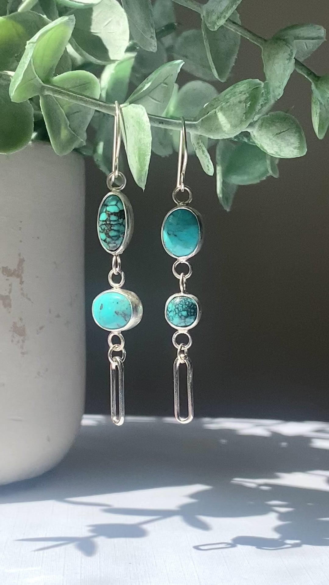 one of a kind sterling silver double turquoise earrings