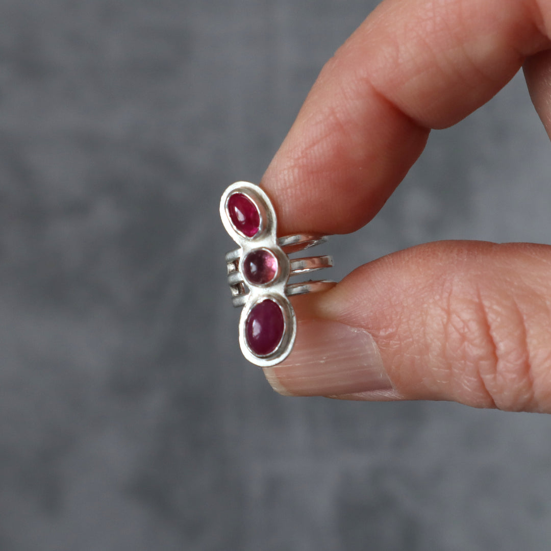 one of a kind sterling silver ruby and pink tourmaline ear cuff