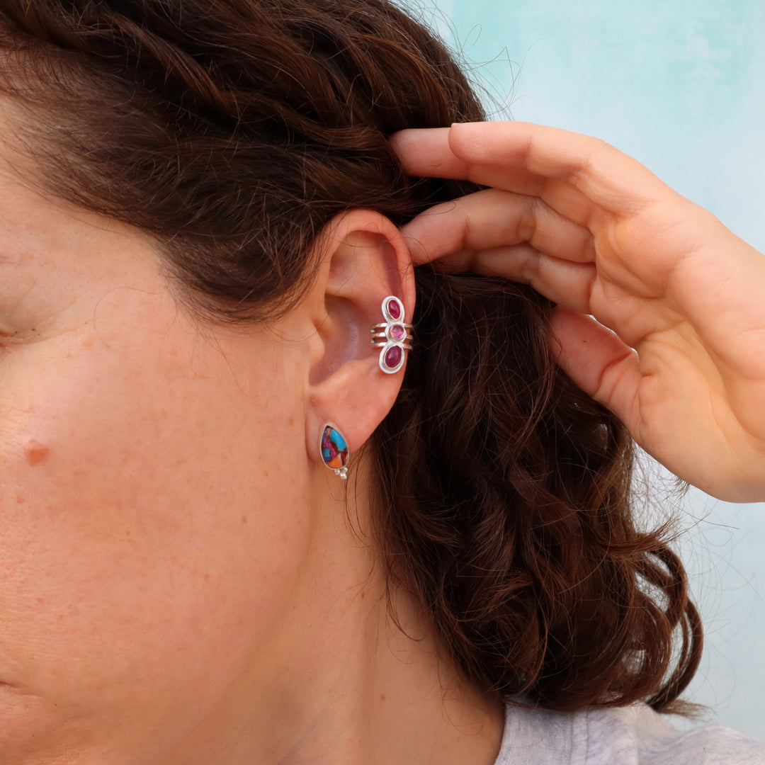 one of a kind sterling silver ruby and pink tourmaline ear cuff