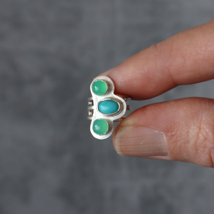 one of a kind sterling silver turquoise and chrysoprase ear cuff