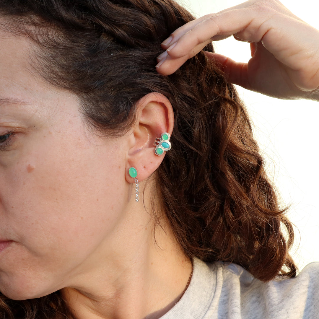 one of a kind sterling silver turquoise and chrysoprase ear cuff