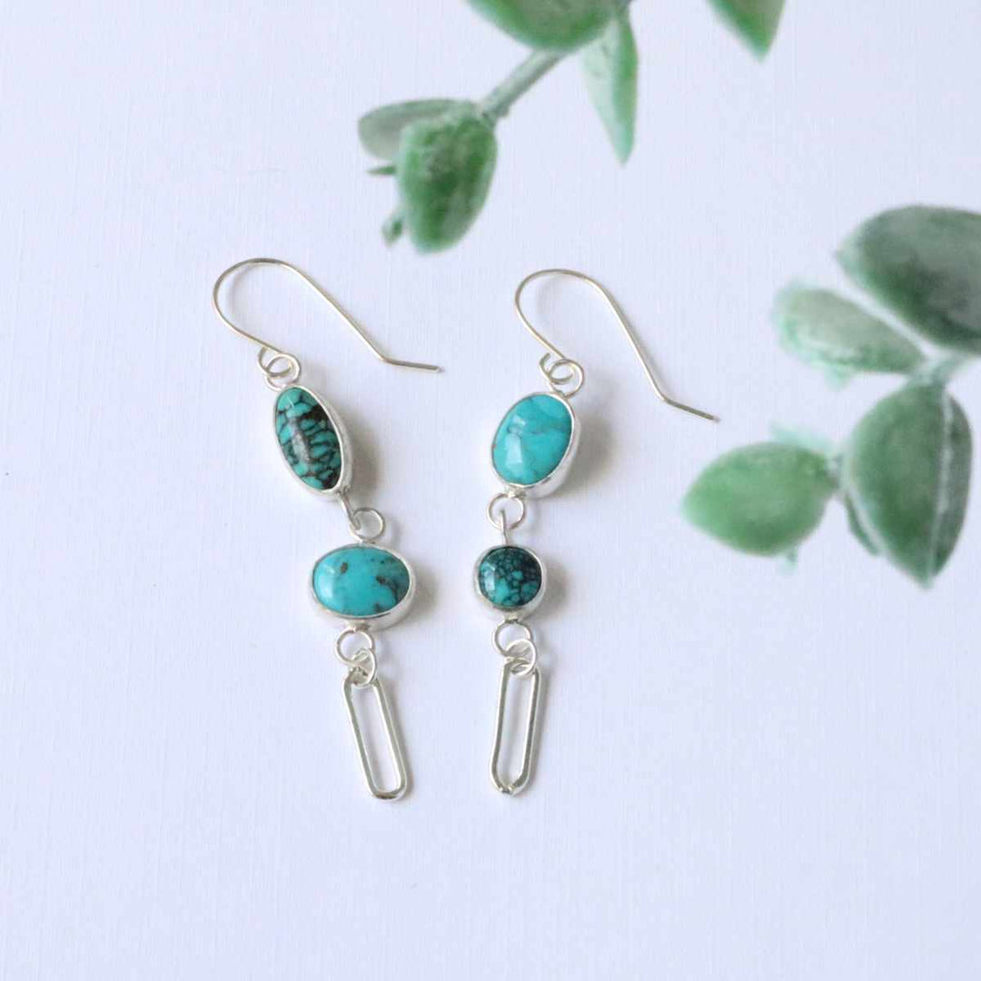 one of a kind sterling silver double turquoise earrings