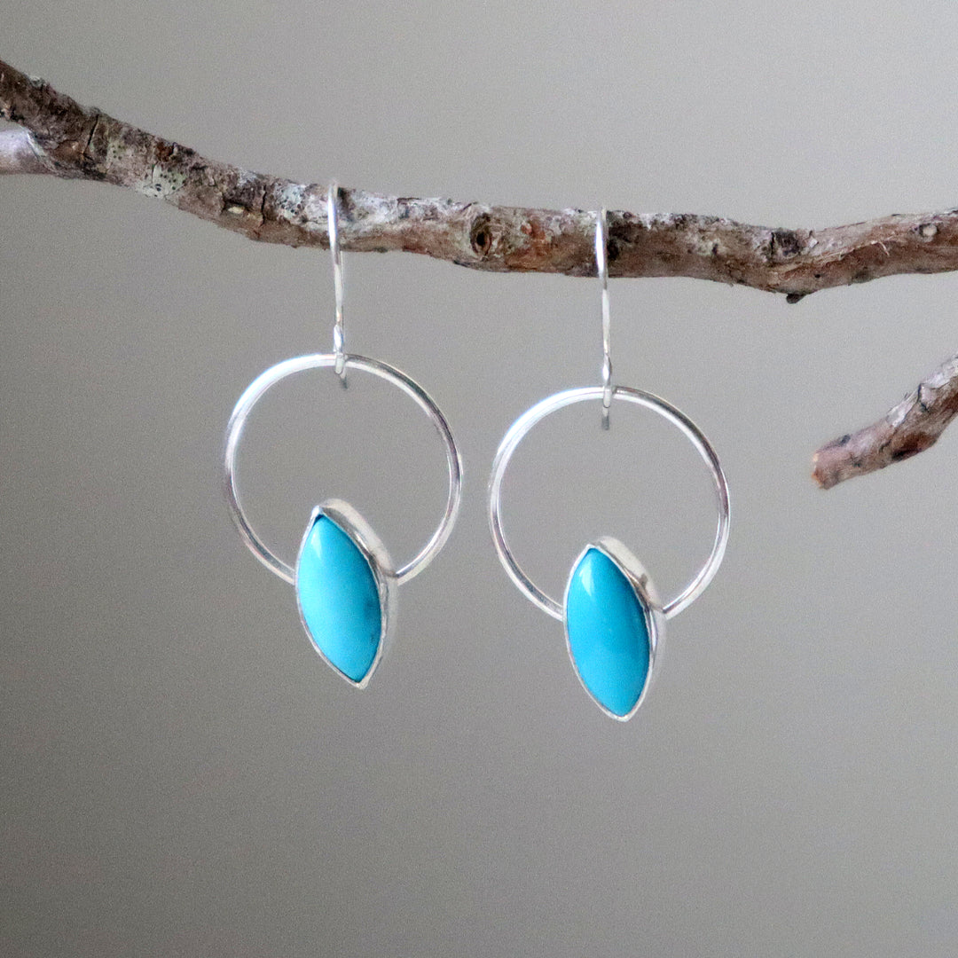 one of a kind sterling silver circle earrings with turquoise gemstones