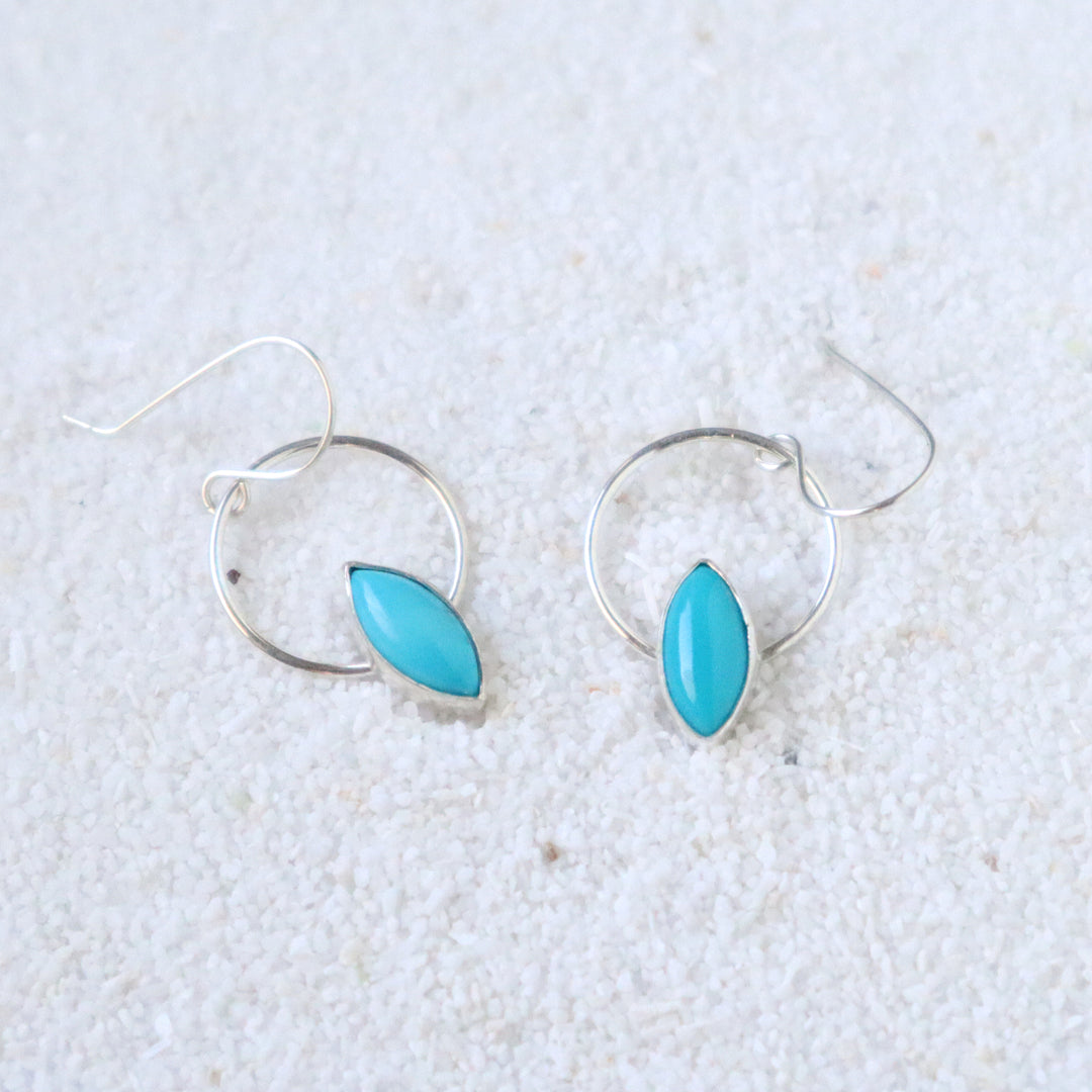 one of a kind sterling silver circle earrings with turquoise gemstones