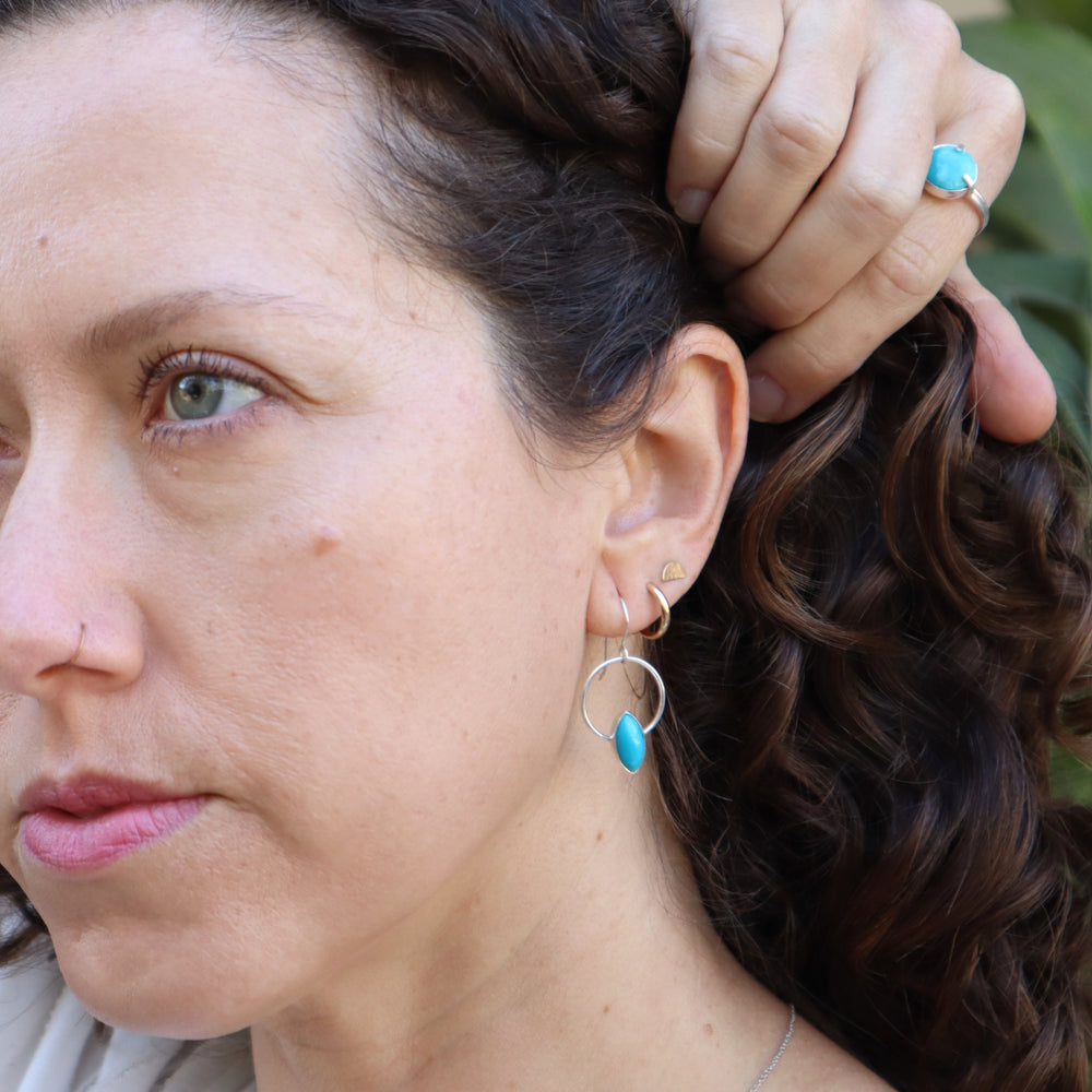 one of a kind sterling silver circle earrings with turquoise gemstones