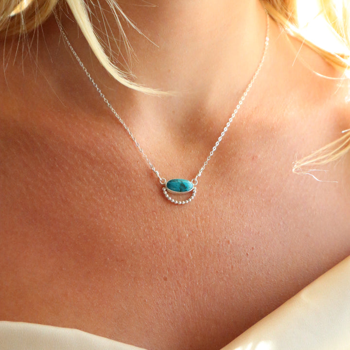 one of a kind sterling silver necklace with turquoise stone