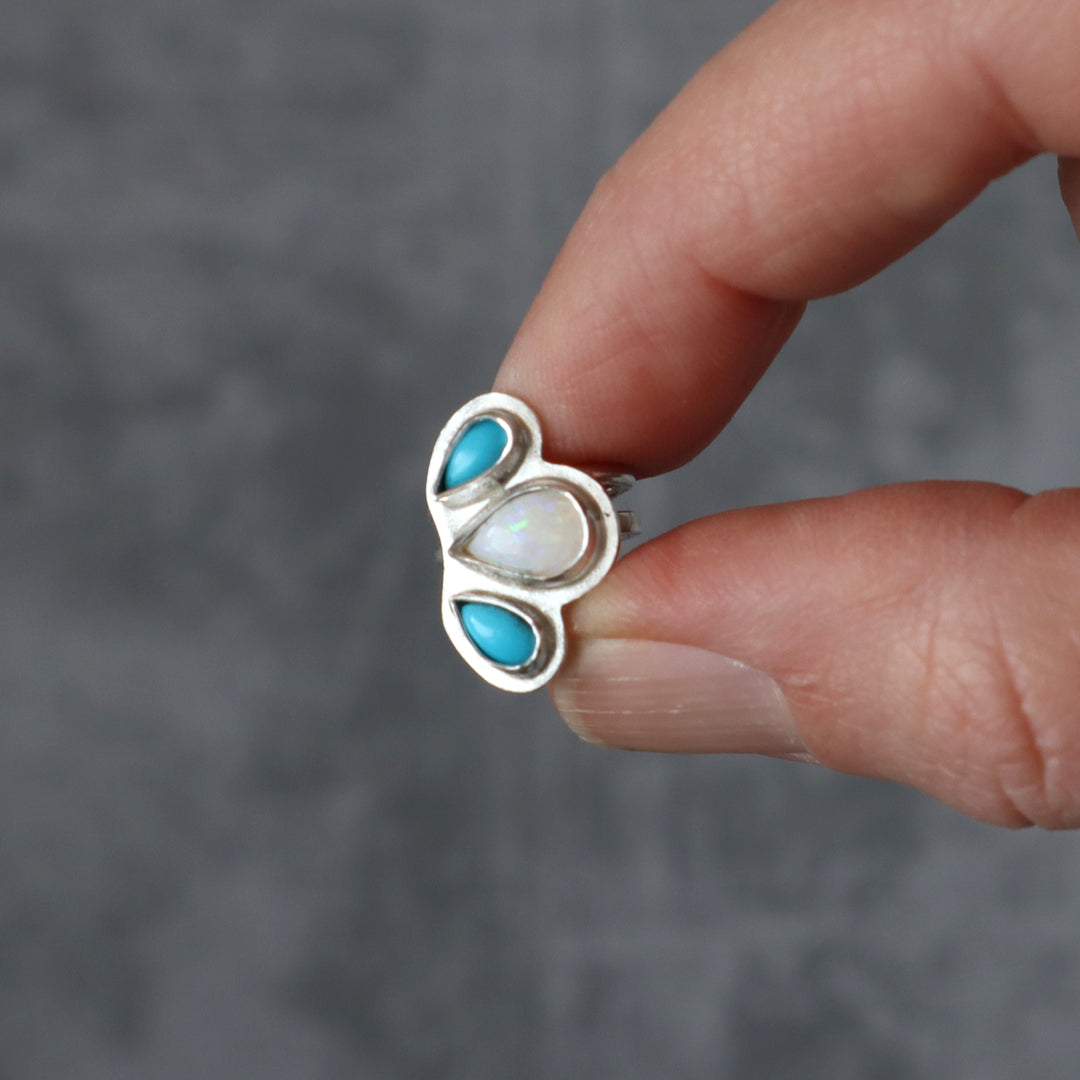 one of a  kind sterling silver turquoise and opal ear cuff