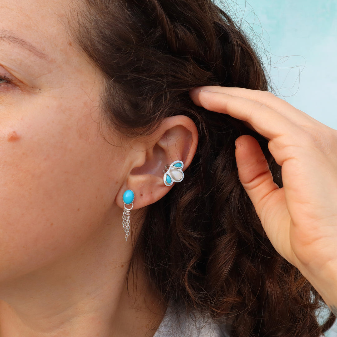 one of a  kind sterling silver turquoise and opal ear cuff