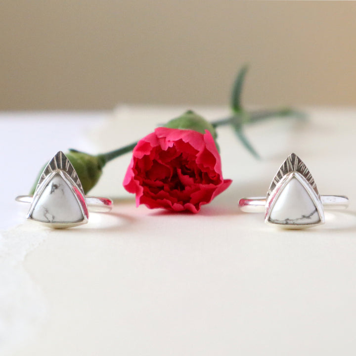 one of a kind sterling silver white howlite triangle ring