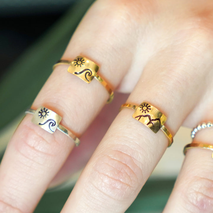 mountain and beach landscape rings in sterling silver or 14k gold filled