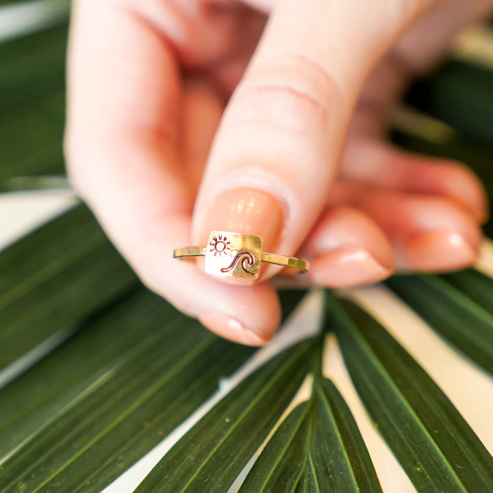 mountain and beach landscape rings in sterling silver or 14k gold filled