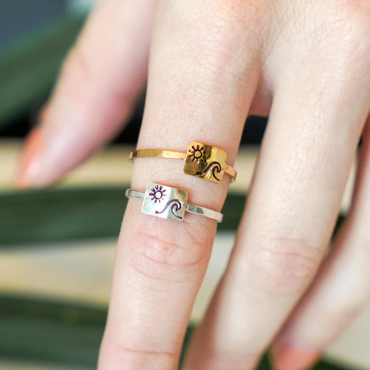 mountain and beach landscape rings in sterling silver or 14k gold filled