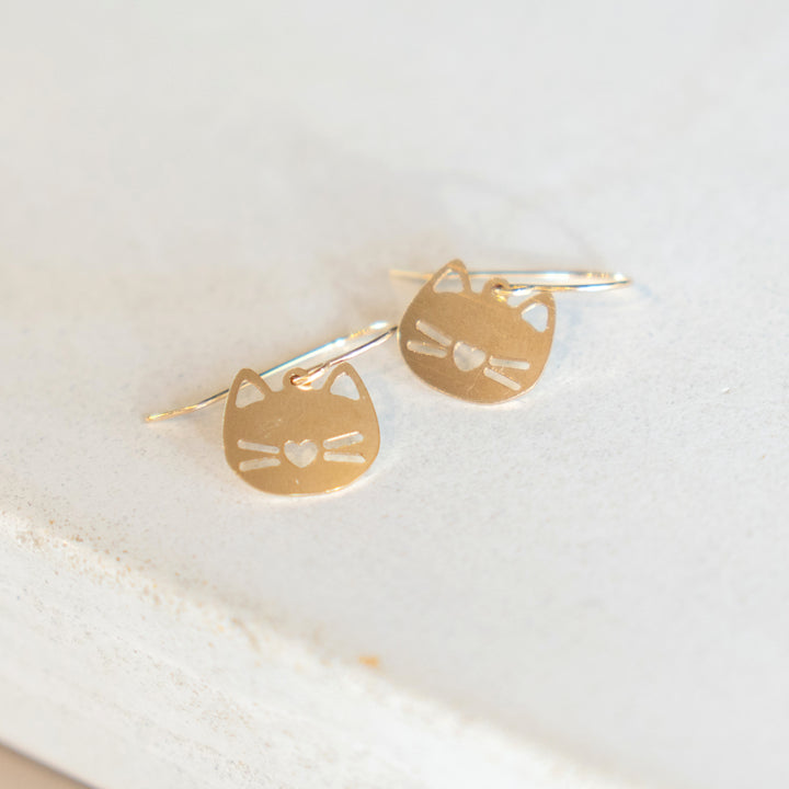 Cat earrings in sterling silver or 14k gold filled