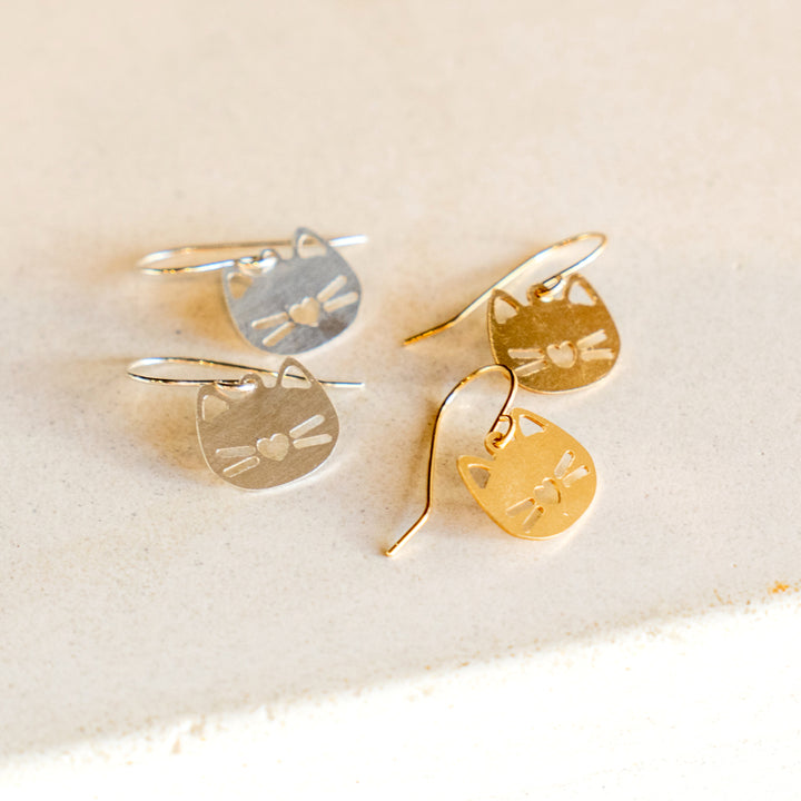 Cat earrings in sterling silver or 14k gold filled