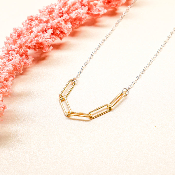 Paperclip chain necklace in sterling silver or 14k gold filled