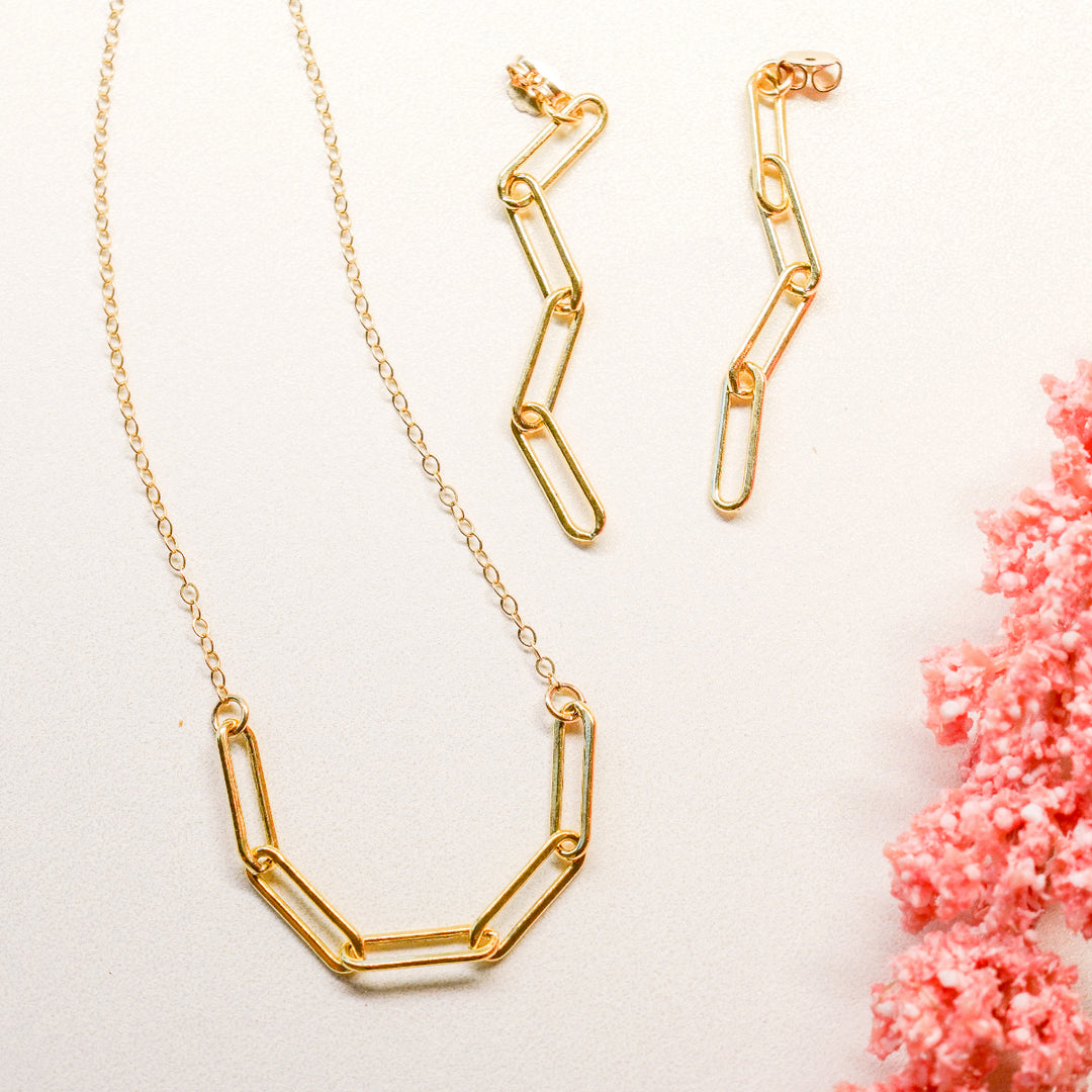 Paperclip chain necklace in sterling silver or 14k gold filled