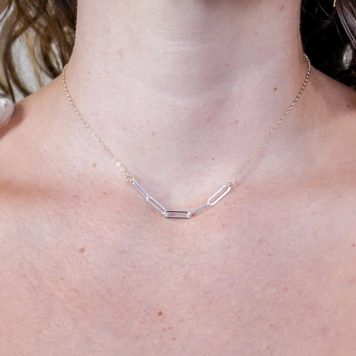 Paperclip chain necklace in sterling silver or 14k gold filled