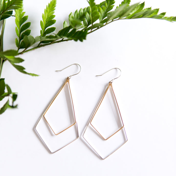 Mixed metal chevron earrings in sterling silver or 14k gold filled