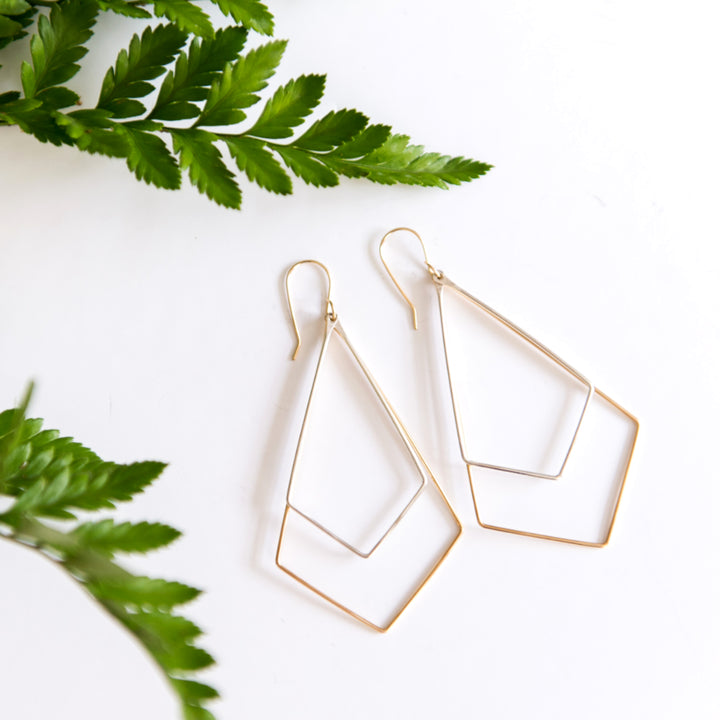 Mixed metal chevron earrings in sterling silver or 14k gold filled 