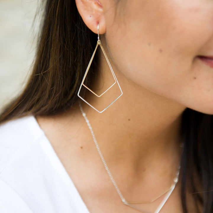 Mixed metal chevron earrings in sterling silver or 14k gold filled