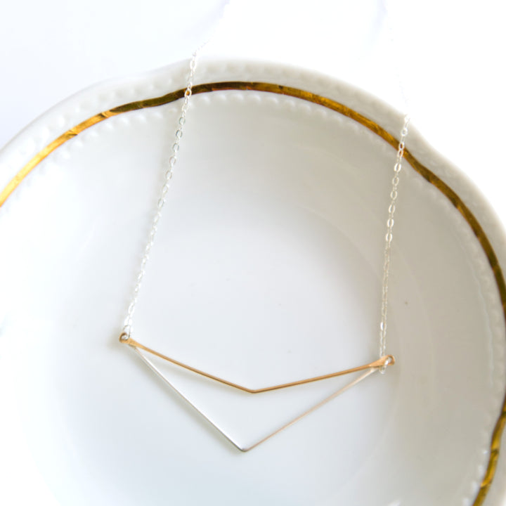 Mixed metal chevron necklace in sterling silver or 14k gold filled