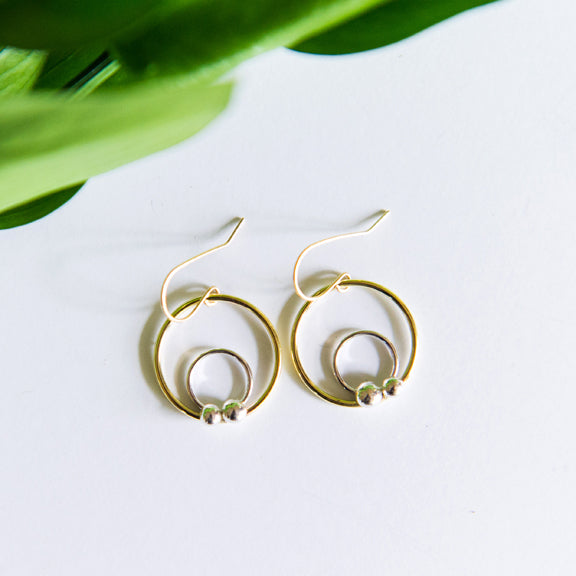 Mixed metal circle earrings in sterling silver and 14k gold filled