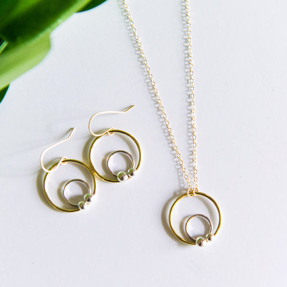 Mixed metal circle earrings in sterling silver and 14k gold filled