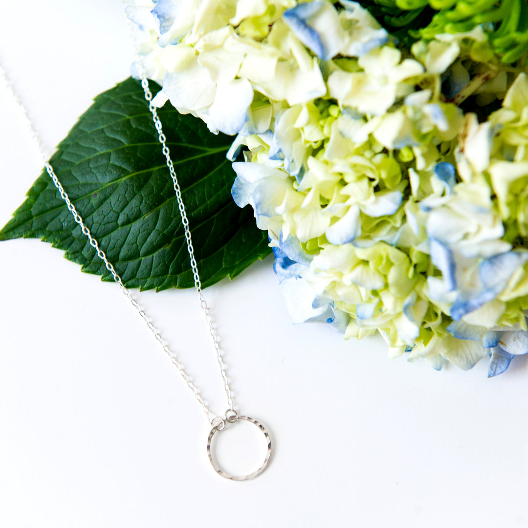 Dainty hammered circle necklace in mixed metals or sterling silver or 14k gold filled