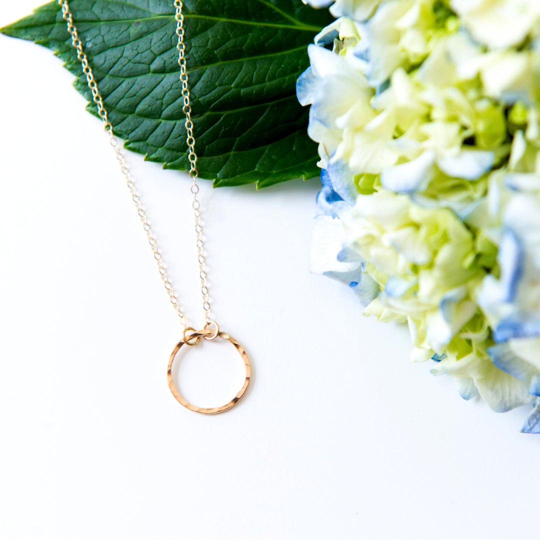 Dainty hammered circle necklace in mixed metals or sterling silver or 14k gold filled