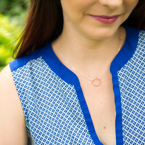 Dainty hammered circle necklace in mixed metals or sterling silver or 14k gold filled