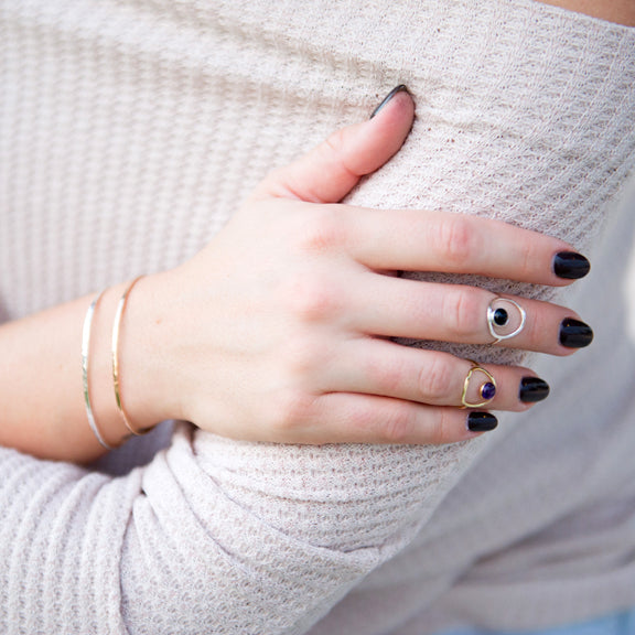 Open circle ring with gemstone in sterling silver or 14k gold filled by Blossom and Shine