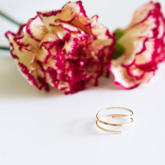 Hammered coiled wrap ring in sterling silver or 14k gold filled