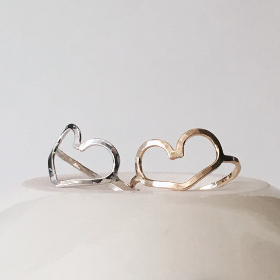 Dainty open heart ring in sterling silver or 14k gold filled by Blossom and Shine